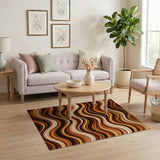 Wavy Brown Tan Abstract Brown and Tan Area Rug
