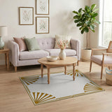 Gold Art Deco Sunburst Border Area Rug