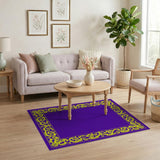 Purple Area Rug with Ornate Gold Floral Border