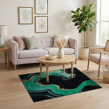 Teal Gold Wave Abstract Area Rug