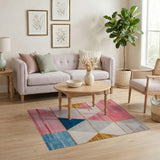Vibrant Geometric Triangle Area Rug in Pink Blue