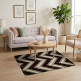 Distressed Vintage Chevron Area Rug in Maroon Beige