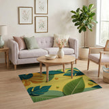 Vibrant Tropical Leaf Collage Yellow Area Rug