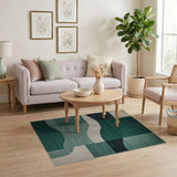 Green Geometric Wave Area Rug