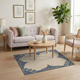 Ornate Navy Border Area Rug