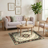 Beige and Neutral Beige Floral Medallion Persian Area Rug