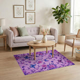 Vintage Pink Roses Blue Butterflies Area Rug