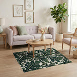 Green Ornate Green Acanthus Leaf Area Rug