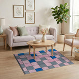 Vibrant Blue Pink Gray Geometric Tile Area Rug