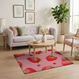 Pink Fruit Pattern Whimsical Strawberry Pink Area Rug