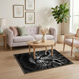 Abstract Cat Portrait Black White Area Rug