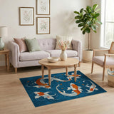 Swirling Koi Fish Blue Area Rug