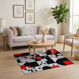 Red Bold Geometric Red Black White Area Rug