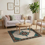 Teal Medallion Persian Area Rug with Ornate Borders