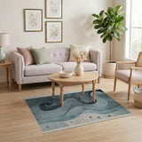 Teal Abstract Wave Swirl Area Rug