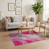 Vibrant Pink Curve Abstract Area Rug