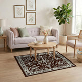Ornate Brown Floral Baroque Rug