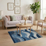 Blue and Teal Modern Blue Wave Geometric Area Rug