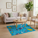 Playful Kids Flying Kites Cartoon Area Rug