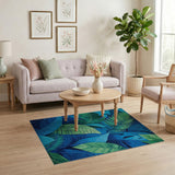 Blue Teal Leaf Area Rug