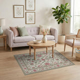 Pink Floral Vintage Area Rug with Cream Base