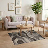 Grey Modern Abstract Grey Wave Area Rug