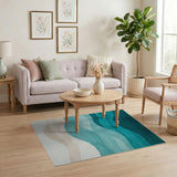 Teal Ocean Wave Gradient Coastal Rug