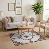 Ornate Red Floral Border Area Rug with Gold Star