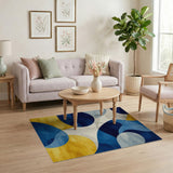ODIKA Modern Washable Abstract Blue and Yellow Area Rug - Low Pile Non-Slip Living Room Rug, Pet & Kid Friendly