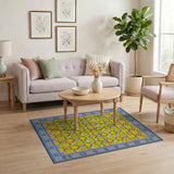 Vibrant Yellow Geometric Persian Area Rug