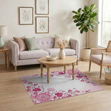 Pink Pink Peony Floral Border Area Rug
