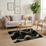 ODIKA Modern Abstract Black and Gold Washable Rug - Low Pile Non-Slip Non-Shedding Area Rug