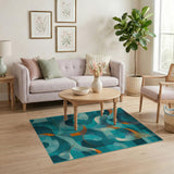 Geometric Modern Teal Wave Abstract Geometric Area Rug
