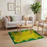 Sunflower Border Yellow Area Rug Green Frame
