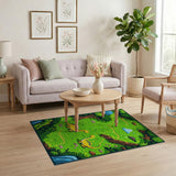Cute Yellow Dino Forest Adventure Kids Rug