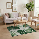 Green Coastal Beach Lush Green Monstera Leaf Area Rug