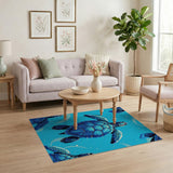 Sea Turtle Blue Teal Area Rug