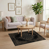 Distressed Vintage Black Gold Floral Area Rug