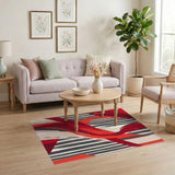 Bold Red Abstract Brushstroke Area Rug