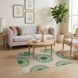 Green Outline Daisy Floral Area Rug