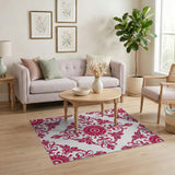 Red Red Ornate Floral Damask Area Rug