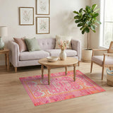 ODIKA Washable Geometric Tribal Pink & Orange Low Pile Area Rug