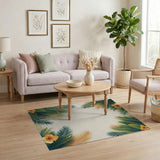 Tropical Palm Leaf and Hibiscus Border Rug