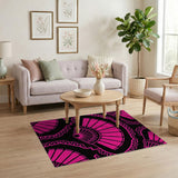 Bold Pink Fan Motif Area Rug