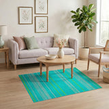 Teal Lime Striped Coastal Area Rug