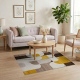 Abstract Geometric Area Rug in Yellow Brown Neutral