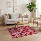 Pink Heart Overlap Geometric Area Rug