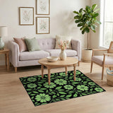 Vibrant Lime Green Daisy Floral Area Rug
