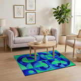 Blue and Teal Abstract Blue Teal Geometric Area Rug