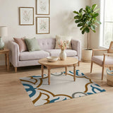 Teal Ornate Persian Border Area Rug